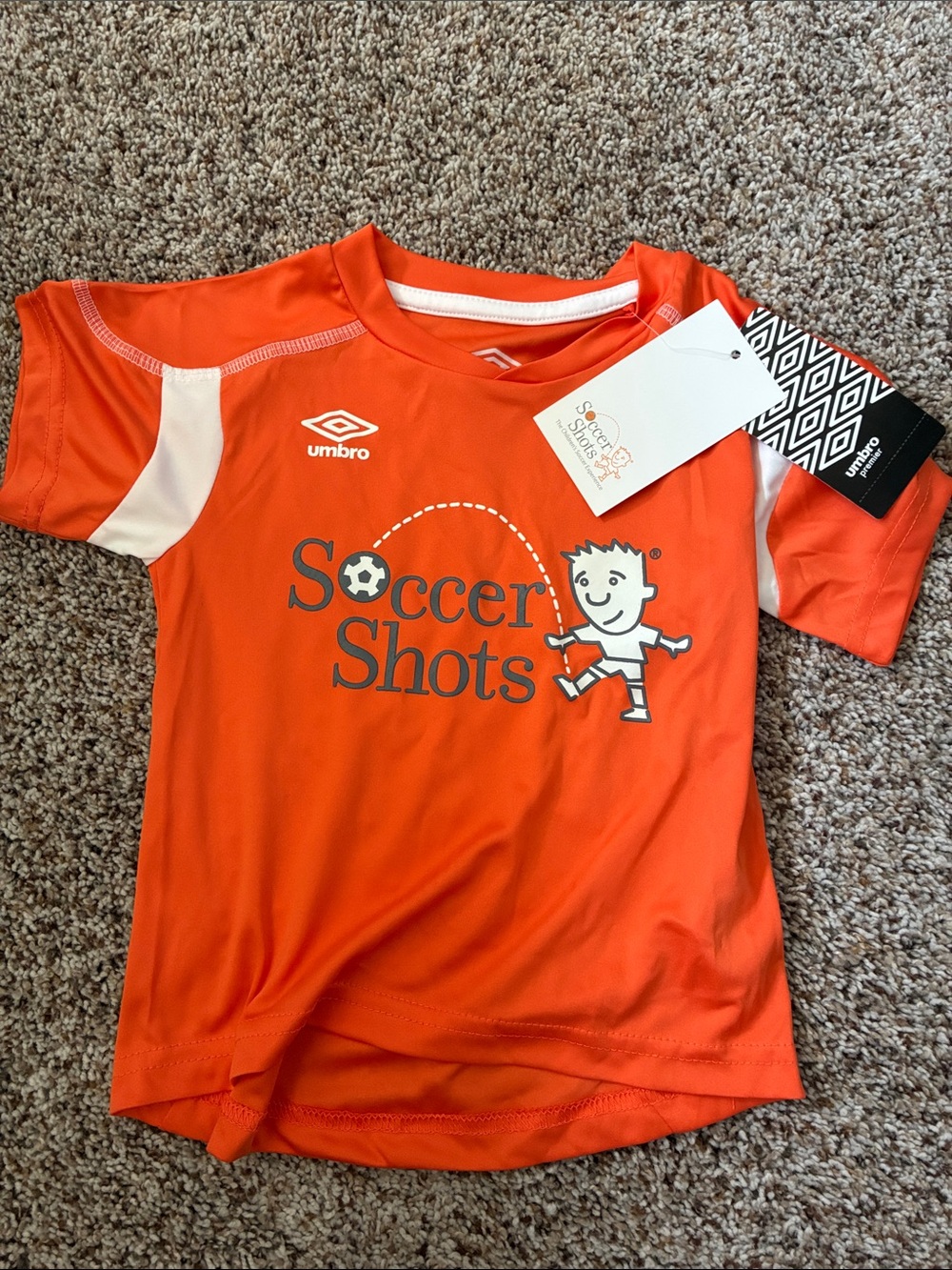 Umbro Orange and White Soccer Shots Kids Performance Tee